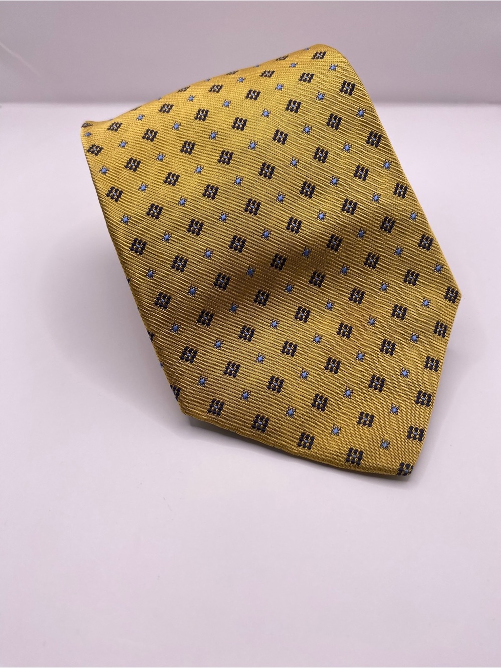 Brooks Brothers Yellow Silk Tie with Tiny Blue and Black Motifs